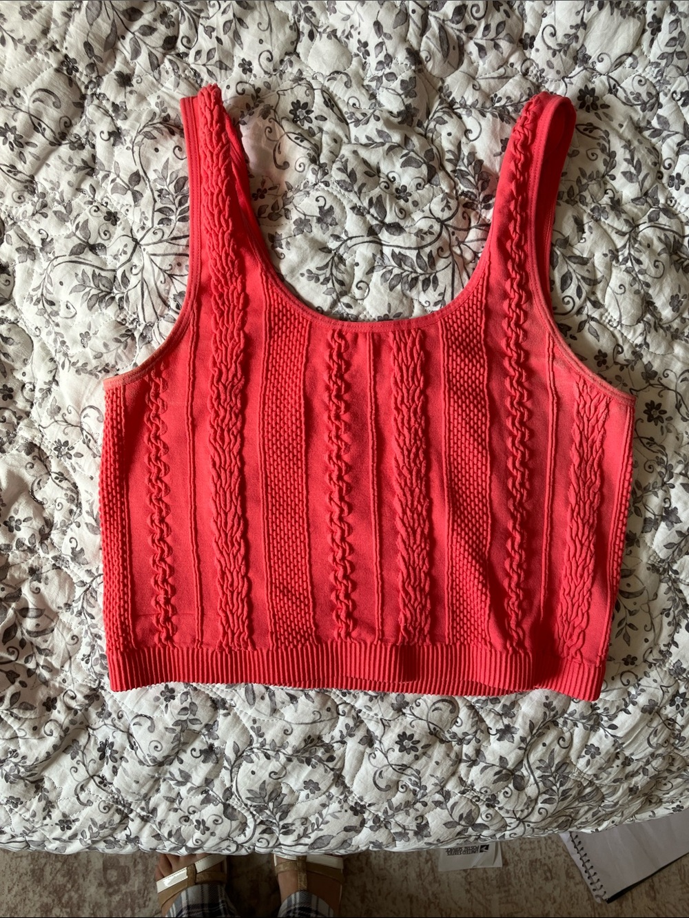 Cable-Knit Cropped Tank Top in Red